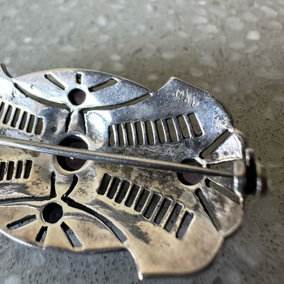 Art Deco Sterling Silver Natural Amethyst & Marcasite Brooch Stamped Makers Mark - Picture 5 of 11